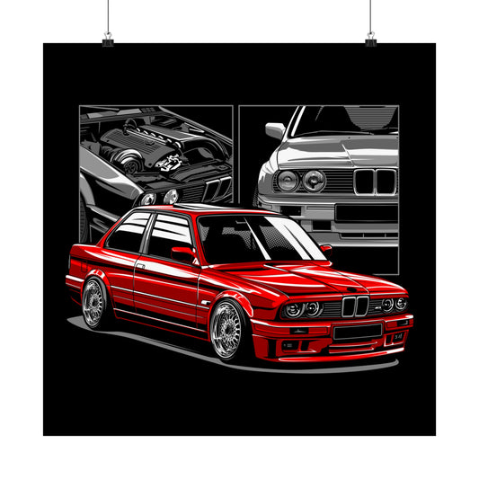 Matte Vertical Poster With Red BMW M3