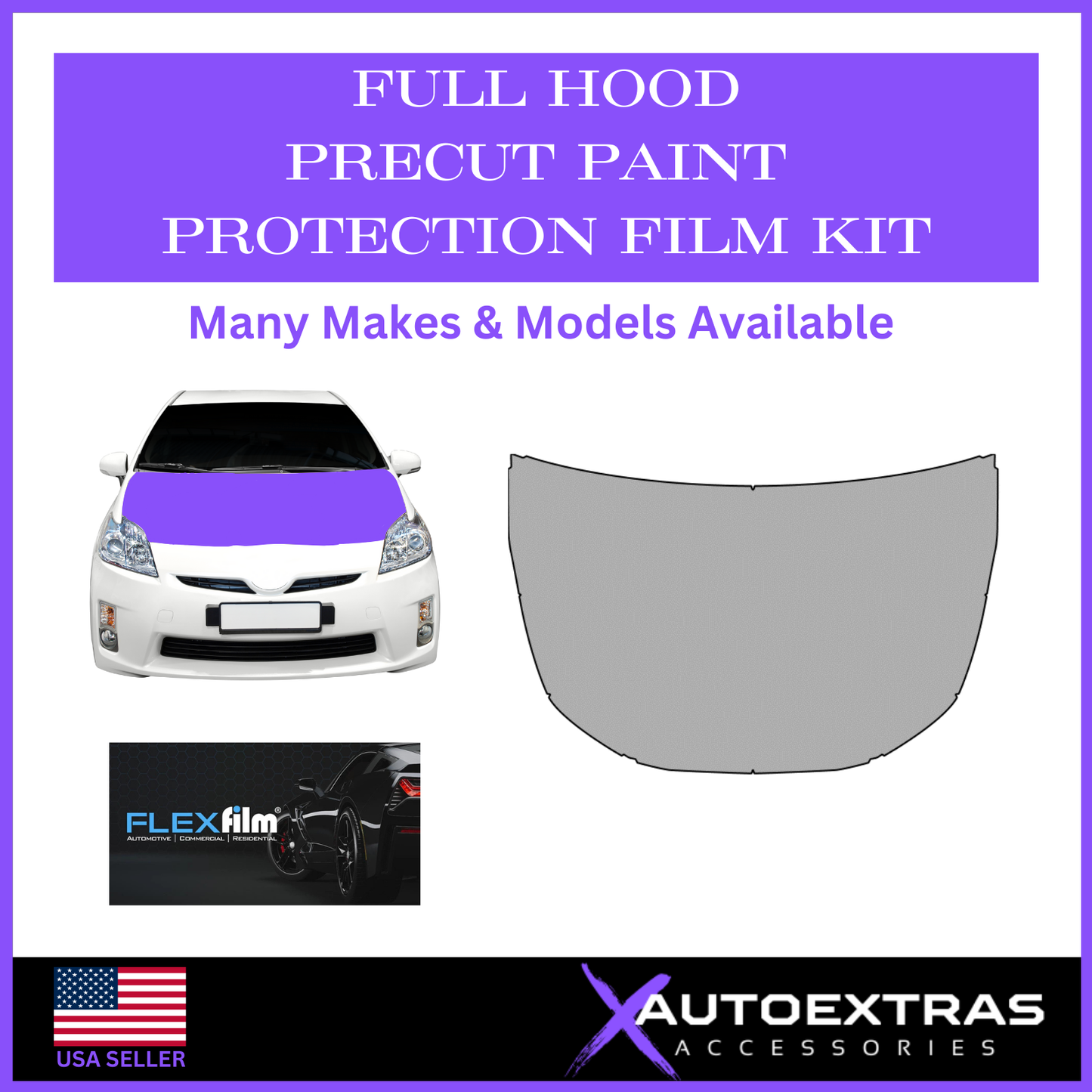 DIY Pre-Cut Full Hood Paint Protection Film (PPF) Kit - Available For Many Makes & Models